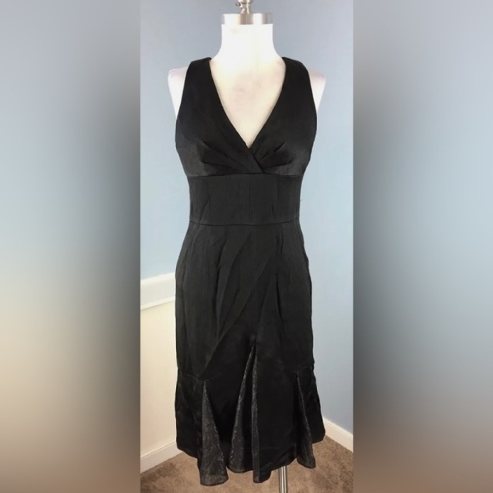 Kat Unger Black Empire Waist Formal Cocktail Wedding Midi Dress size 2